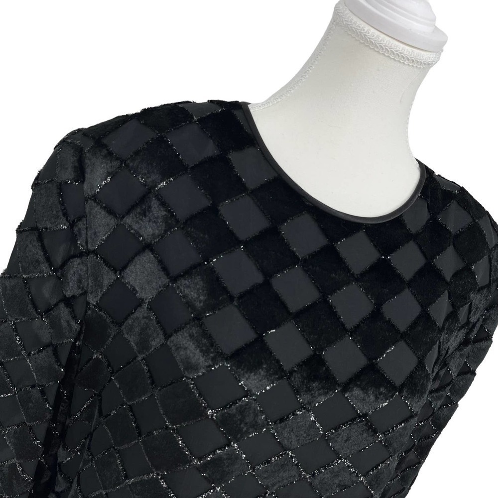 Vintage‎ 80’s Helga Midi Dress Velvet Check Bodice Black Large